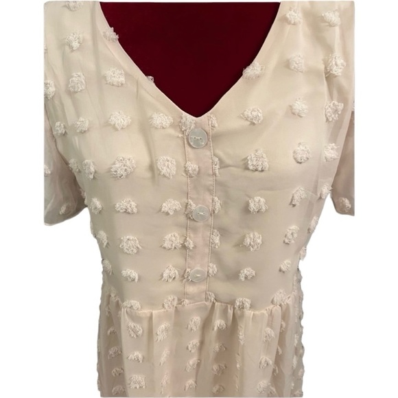 Women’s Baby Doll Dot Dress_Beige /Cream_Small_ Spring Short Sleeve_New_Size 6 - Picture 7 of 8